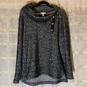 Calvin Klein Sweater Convertible Cowl w Snaps Black&White Long Sleeve SZ M